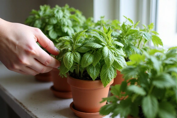 A person tending to a vibrant indoor herb garden, demonstrating sustainable living and eco-friendly practices.