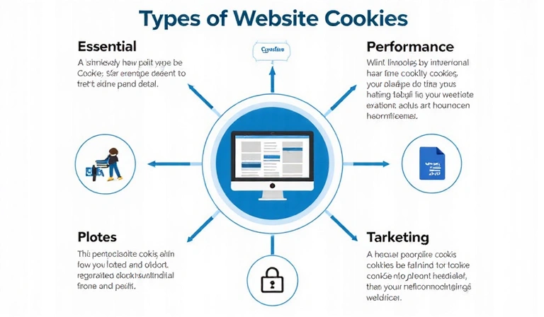 Diagram showing different types of cookies and their functions on a website