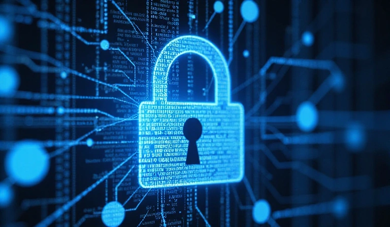 Illustration of various data points flowing into a secure digital vault