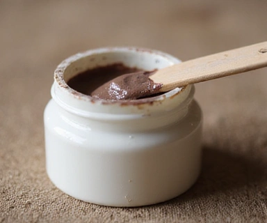 Purifying Clay Mask in an open jar, with a small spatula and a textured, earthy background.
